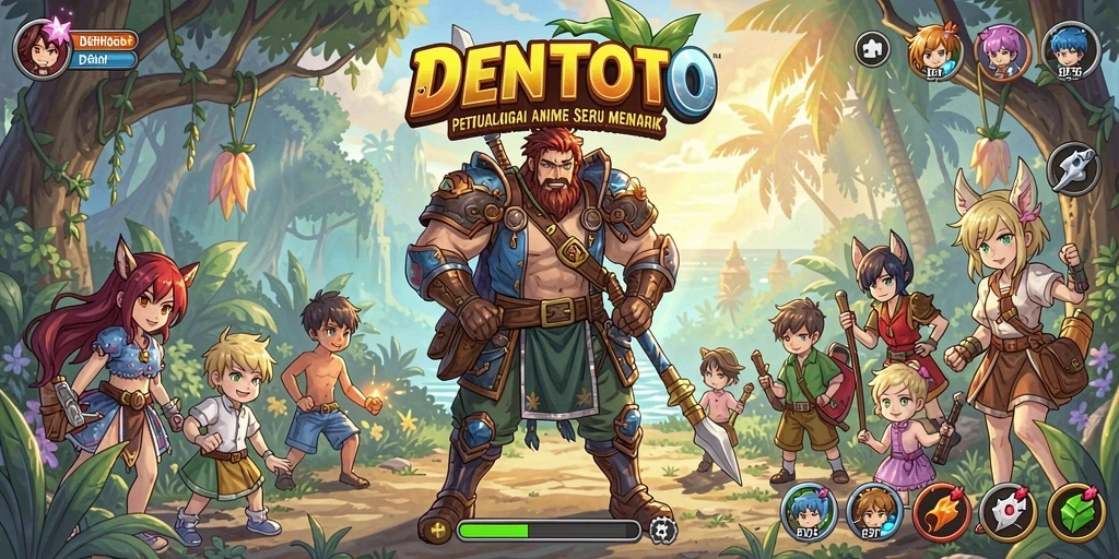 Screenshot dari gameplay DENTOTO menampilkan karakter Anime dalam pertarungan yang seru.