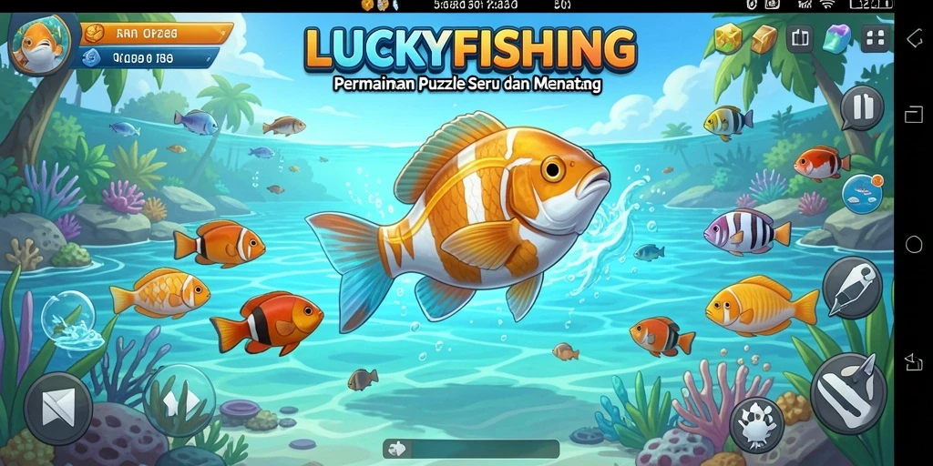Tampilan gameplay menarik dari LUCKYFISHING yang mengutamakan teka-teki.